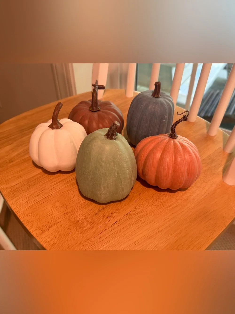 Set of 5 Faux Pumpkins Fall Harvest Decor Muted Neutral Autumn Colors